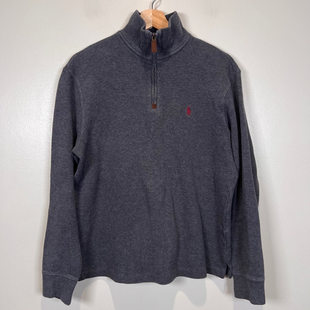 Polo Ralph Lauren Mens 1/4 Zip Pullover SMALL Regular Fit Cotton Grey Solid